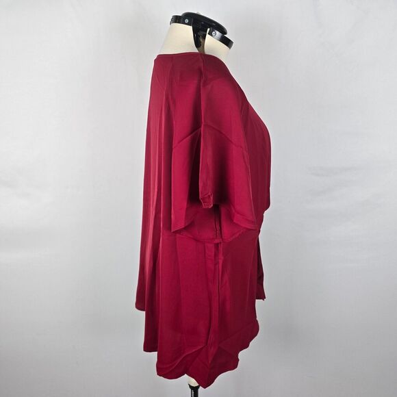 Bloomchic Blouse Women's 2X Red Keyhole Knotted Front Ruffle Short Sleeve NWT - Picture 10 of 13